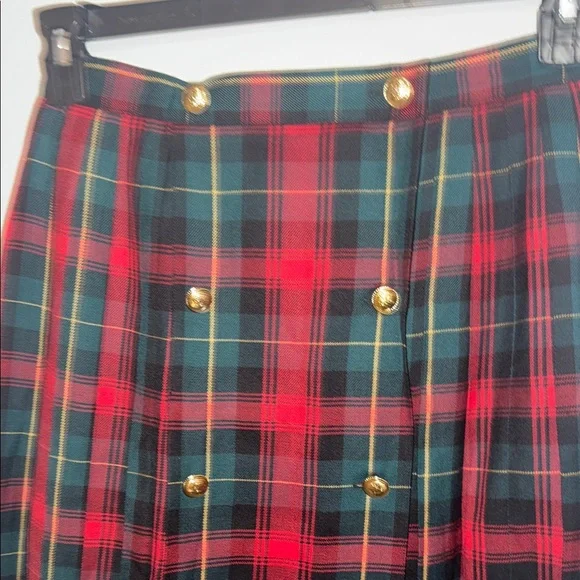 Preston & York Tartan Plaid A-Line Pleated Skirt with Gold Buttons - size 8 - Picture 3 of 6